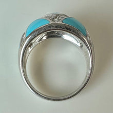 Load image into Gallery viewer, Eric Grossbardt Sterling Turquoise Inlay Diamonique CZ Domed Ring sz 8
