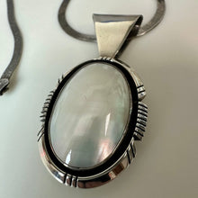 Load image into Gallery viewer, Vintage Carol Felley Sterling Mother of Pearl Statement Pendant on 20" Flat Chain (2.5")
