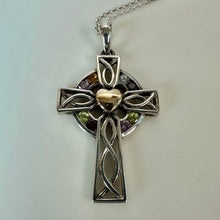 Load image into Gallery viewer, Vintage Sterling Celtic Cross Multi-Gemstone Pendant on 18" Chain Necklace (1.75")
