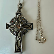 Load image into Gallery viewer, Vintage Sterling Celtic Cross Multi-Gemstone Pendant on 18" Chain Necklace (1.75")
