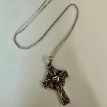 Load image into Gallery viewer, Vintage Sterling Celtic Cross Multi-Gemstone Pendant on 18" Chain Necklace (1.75")
