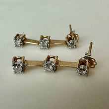 Load image into Gallery viewer, 14K Gold Diamond 3-Stone Drop 0.75" Earrings (1.8g)
