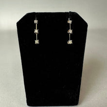 Load image into Gallery viewer, 14K Gold Diamond 3-Stone Drop 0.75" Earrings (1.8g)
