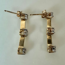 Load image into Gallery viewer, 14K Gold Diamond 3-Stone Drop 0.75" Earrings (1.8g)
