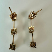 Load image into Gallery viewer, 14K Gold Diamond 3-Stone Drop 0.75" Earrings (1.8g)
