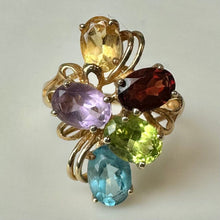 Load image into Gallery viewer, 10K Plumb Gold Topaz Citrine Amethyst Peridot Garnet Ring sz 7 (3.7g)
