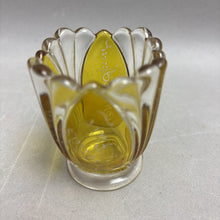 Load image into Gallery viewer, Antique 1893 Worlds Fair Yellow &amp; Clear Glass Toothpick Holder Souvenir (3")
