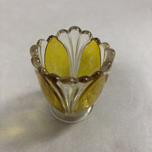 Load image into Gallery viewer, Antique 1893 Worlds Fair Yellow &amp; Clear Glass Toothpick Holder Souvenir (3")
