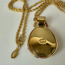Load image into Gallery viewer, Vintage Joan Rivers Goldtone Enameled Rhinestone Imperial Egg Pendant on 30" Chain Necklace (2")
