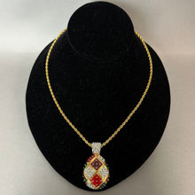 Load image into Gallery viewer, Vintage Joan Rivers Goldtone Enameled Rhinestone Imperial Egg Pendant on 30" Chain Necklace (2")
