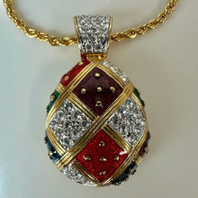Load image into Gallery viewer, Vintage Joan Rivers Goldtone Enameled Rhinestone Imperial Egg Pendant on 30" Chain Necklace (2")
