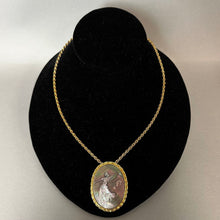Load image into Gallery viewer, Vintage Carved Abalone Goldtone Angel Brooch Pendant on 24" Chain Necklace (2")
