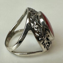Load image into Gallery viewer, Sterling Red Coral Filigree Setting Ring sz 6
