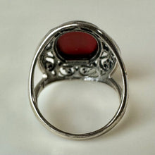 Load image into Gallery viewer, Sterling Red Coral Filigree Setting Ring sz 6
