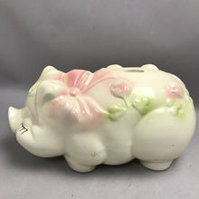 Load image into Gallery viewer, Vintage Smiley Pig Ceramic Giant Piggy Bank Lucky Clover Shamrock Bow (14")
