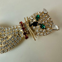 Load image into Gallery viewer, Vintage Goldtone Rhinestone Figural Cat Brooch Pin with Articulated Tail (4")
