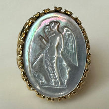 Load image into Gallery viewer, Vintage Goldtone Carved Abalone Angel Cameo Ring sz 6
