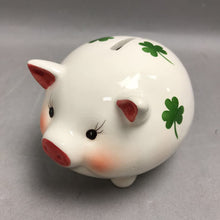 Load image into Gallery viewer, Vintage Ceramic Piggy Bank Shamrock Clover White Pig Coin Bank (5")
