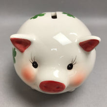 Load image into Gallery viewer, Vintage Ceramic Piggy Bank Shamrock Clover White Pig Coin Bank (5")
