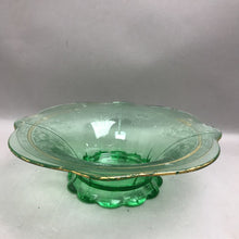 Load image into Gallery viewer, Antique Green Depression Glass Footed Center Bowl (12")
