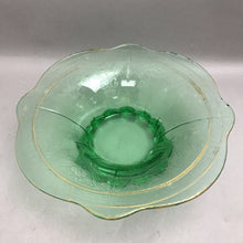 Load image into Gallery viewer, Antique Green Depression Glass Footed Center Bowl (12")
