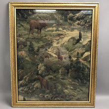 Load image into Gallery viewer, Vintage Gold Framed Wild Life in Woods Tapestry (22x18)
