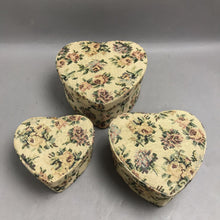 Load image into Gallery viewer, Vintage Floral Heart Nesting Boxes Padded Fabric Trinket Storage Set of 3 (10x7)

