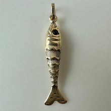 Load image into Gallery viewer, 14K Gold Vintage Articulated Fish Pendant with Garnet Eyes (1.6g)
