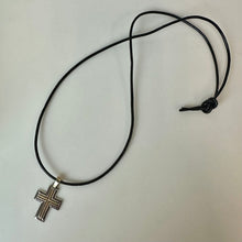 Load image into Gallery viewer, 14K Gold Stainless Steel Milor Cross Pendant on Black Cord Necklace
