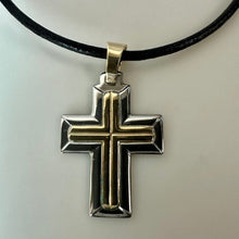 Load image into Gallery viewer, 14K Gold Stainless Steel Milor Cross Pendant on Black Cord Necklace
