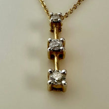 Load image into Gallery viewer, 14K Gold Diamond 3-Stone Drop Pendant on 20" Chain Necklace (1.9g)
