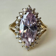 Load image into Gallery viewer, 10K Gold Lavender Cubic Zirconia Halo Ring sz 7 (3.9g)
