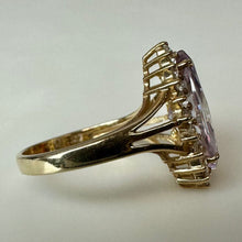Load image into Gallery viewer, 10K Gold Lavender Cubic Zirconia Halo Ring sz 7 (3.9g)
