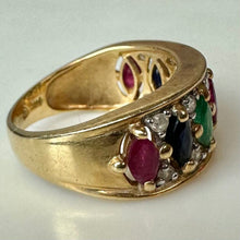 Load image into Gallery viewer, 14K Gold Ruby Sapphire Green Tourmaline Diamond Ring sz 6 (4.6g)
