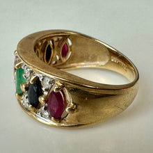 Load image into Gallery viewer, 14K Gold Ruby Sapphire Green Tourmaline Diamond Ring sz 6 (4.6g)
