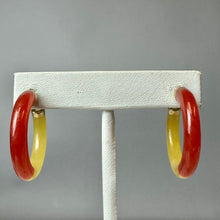 Load image into Gallery viewer, 14K Gold Orange &amp; Yellow Jade 1.25" Hoop Earrings (9.0g)
