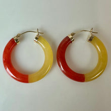 Load image into Gallery viewer, 14K Gold Orange &amp; Yellow Jade 1.25" Hoop Earrings (9.0g)
