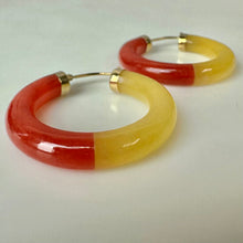 Load image into Gallery viewer, 14K Gold Orange &amp; Yellow Jade 1.25" Hoop Earrings (9.0g)
