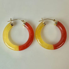 Load image into Gallery viewer, 14K Gold Orange &amp; Yellow Jade 1.25" Hoop Earrings (9.0g)
