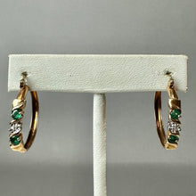 Load image into Gallery viewer, 10K Gold Emerald Diamond 1" Hoop Earrings (3.7g)
