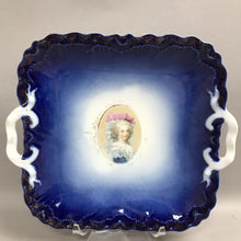 Load image into Gallery viewer, Antique Flow Blue Cameo Portrait Cake Plate/Square Handles (11x10)
