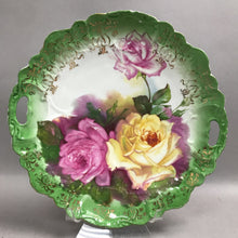 Load image into Gallery viewer, Handpainted German Green &amp; Pink/Yellow Roses Cake/Serving Plate (10.75")

