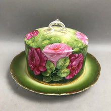 Load image into Gallery viewer, PT Bavaria Green &amp; Pink Rose Covered Cheese Dish (5x8.5)
