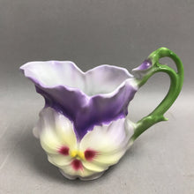 Load image into Gallery viewer, Royal Bayreuth Porcelain Purple Pansy Cream Pitcher (4x4.5x2.5)
