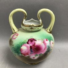 Load image into Gallery viewer, Antique Porcelain Green/Gold/Pink Roses Porcelain Vase (6.5")
