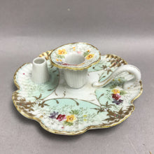 Load image into Gallery viewer, Antique Porcelain Candlestick Holder w/ Match Safe (1.75x5.5)
