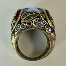 Load image into Gallery viewer, Heidi Daus Bronze London Blue &amp; Multicolor Crystal Cocktail Ring sz 6
