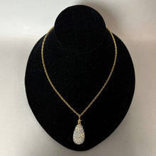 Load image into Gallery viewer, Vintage Joan Rivers Aurora Borealis Rhinestone Encrusted Magic Egg Pendant on 28" Chain Necklace (1.5")
