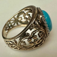 Load image into Gallery viewer, Ross Simons Sterling Turquoise CZ Halo Filigree Ring sz 6
