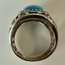 Load image into Gallery viewer, Ross Simons Sterling Turquoise CZ Halo Filigree Ring sz 6
